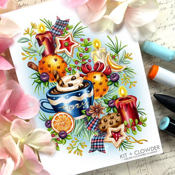 Cozy Candlelit Sips Digital Coloring Page