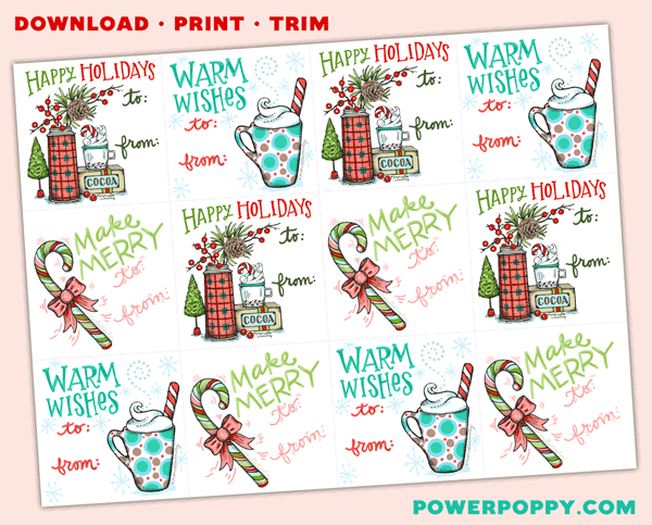 Cup of Good Cheer Digital Stamp Set with Pre-Colored Gift Tags