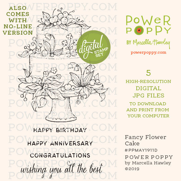 Fancy Flower Cake Digital Stamp Set