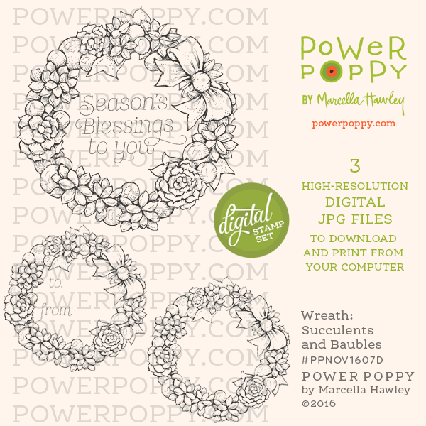 Wreath: Succulents and Baubles Digital Stamp Set