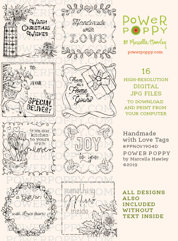Handmade with Love Tags Digital Stamp Set - Power Poppy by Marcella Hawley