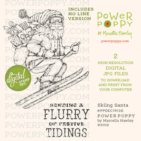 Skiing Santa Digital Stamp Set