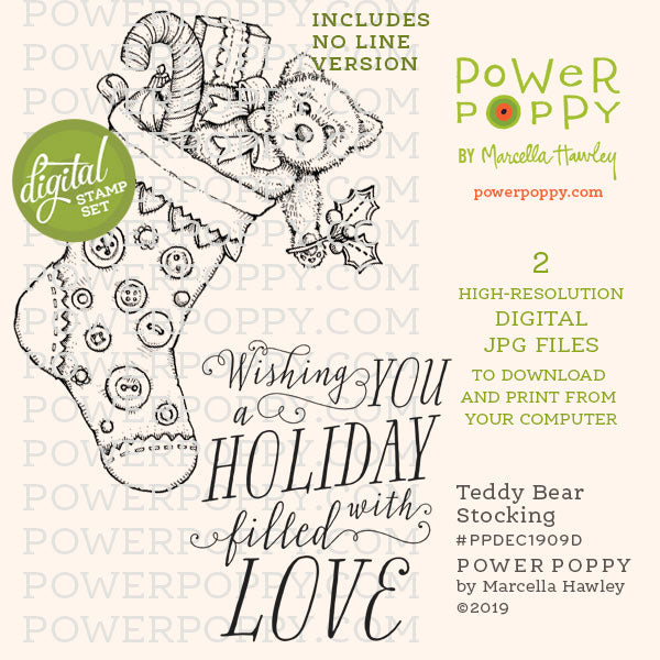Teddy Bear Stocking Digital Stamp Set