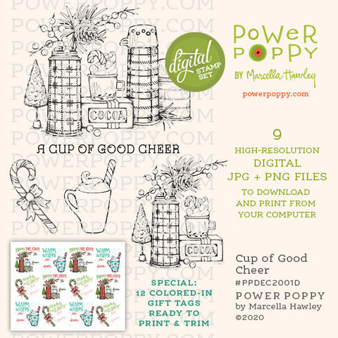 Cup of Good Cheer Digital Stamp Set with Pre-Colored Gift Tags