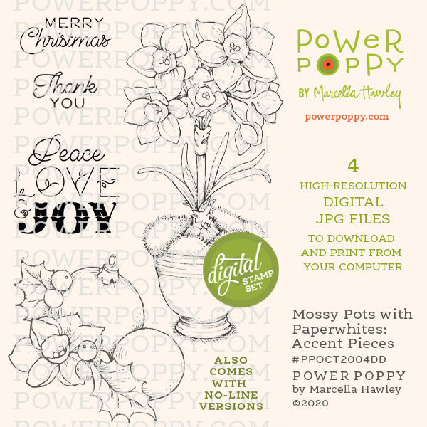 Mossy Pots with Paperwhites: Accent Pieces Digital Stamp Set
