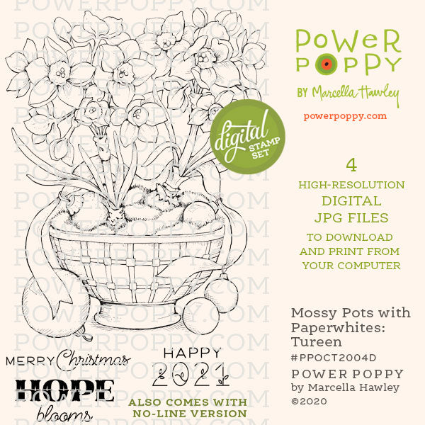 Mossy Pots with Paperwhites: Tureen Digital Stamp Set